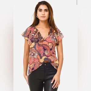 ALC June Silk Size 6 June Flutter Sleeve Lined Top